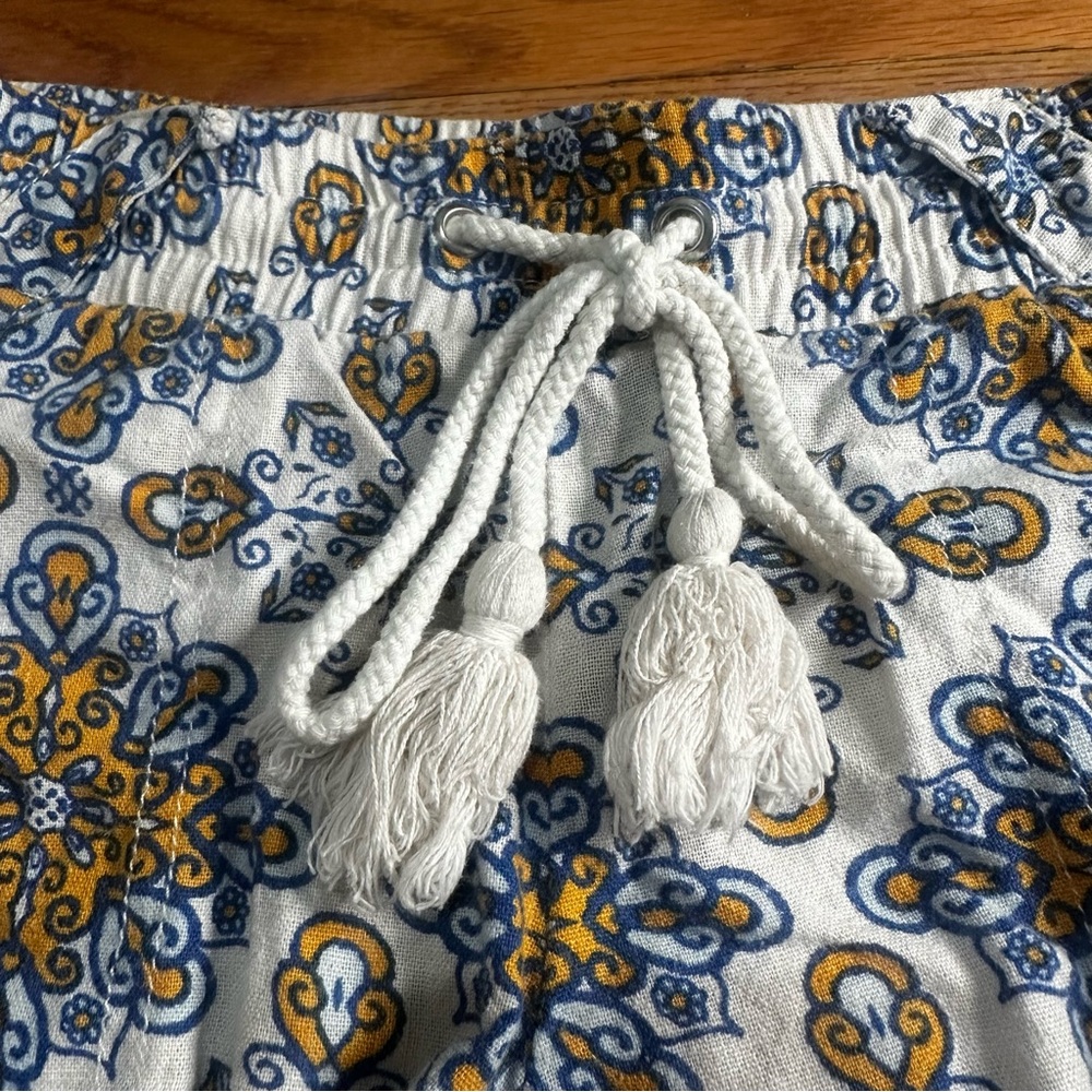 Jolt Damask Pattern Linen Blend Crochet Lace Trim Boho Shorts Drawstring Small - Picture 3 of 6